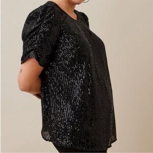Torrid Sequin Ruched Sleeve Top women’s 2X Black festive holiday girl boss